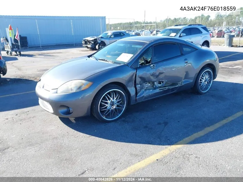 2006 Mitsubishi Eclipse Gs VIN: 4A3AK24F76E018559 Lot: 40842826