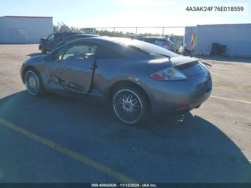 2006 Mitsubishi Eclipse Gs VIN: 4A3AK24F76E018559 Lot: 40842826