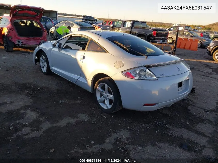 2006 Mitsubishi Eclipse Gs VIN: 4A3AK24FX6E031547 Lot: 40871184