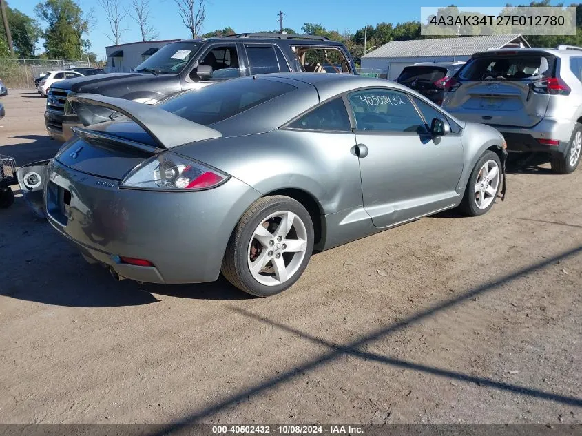 2007 Mitsubishi Eclipse Gt VIN: 4A3AK34T27E012780 Lot: 40502432