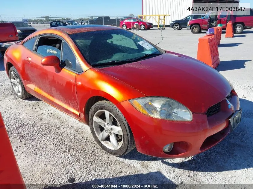 2007 Mitsubishi Eclipse Gs VIN: 4A3AK24F17E003847 Lot: 40541044