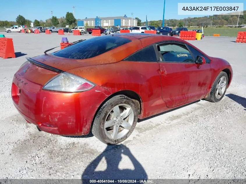 2007 Mitsubishi Eclipse Gs VIN: 4A3AK24F17E003847 Lot: 40541044