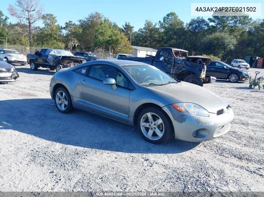 2007 Mitsubishi Eclipse Gs VIN: 4A3AK24F27E021502 Lot: 40653366