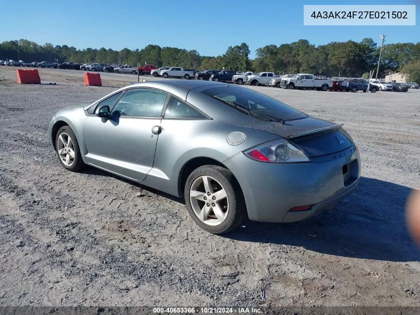 2007 Mitsubishi Eclipse Gs VIN: 4A3AK24F27E021502 Lot: 40653366