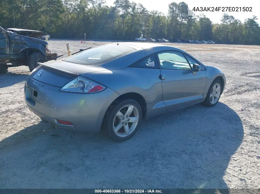 2007 Mitsubishi Eclipse Gs VIN: 4A3AK24F27E021502 Lot: 40653366