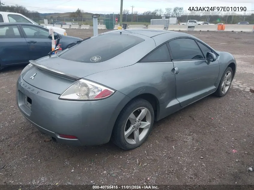 2007 Mitsubishi Eclipse Gs VIN: 4A3AK24F97E010190 Lot: 40755415