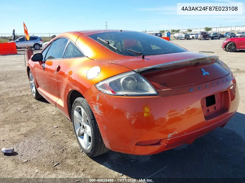 2007 Mitsubishi Eclipse Gs VIN: 4A3AK24F87E023108 Lot: 40828496