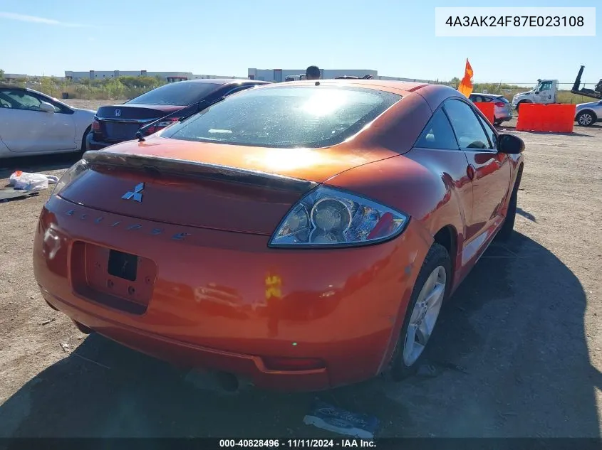 2007 Mitsubishi Eclipse Gs VIN: 4A3AK24F87E023108 Lot: 40828496