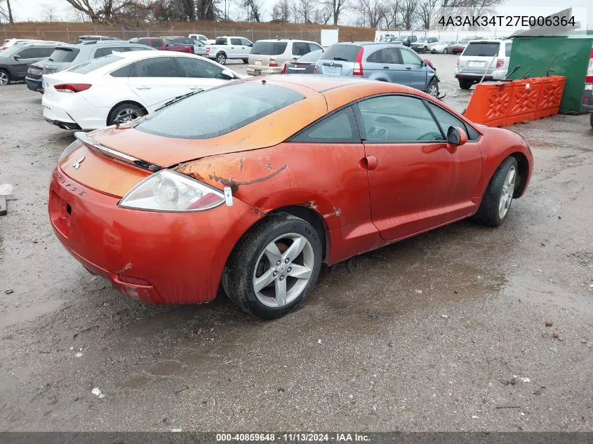 2007 Mitsubishi Eclipse Gt VIN: 4A3AK34T27E006364 Lot: 40859648