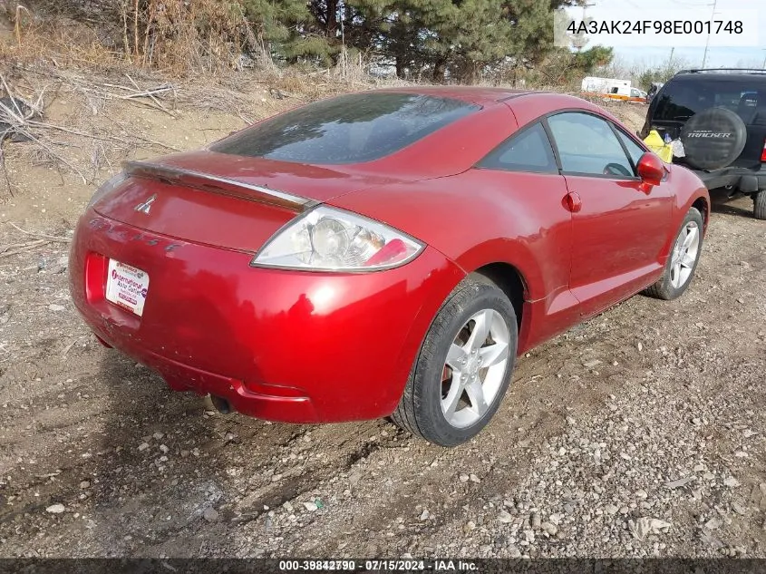 2008 Mitsubishi Eclipse Gs VIN: 4A3AK24F98E001748 Lot: 39842790