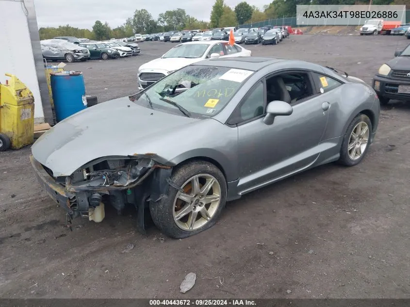 2008 Mitsubishi Eclipse Gt VIN: 4A3AK34T98E026886 Lot: 40443672