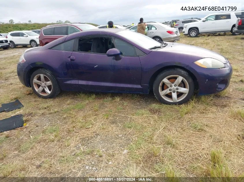 2008 Mitsubishi Eclipse Gs VIN: 4A3AK24F68E041799 Lot: 40516881