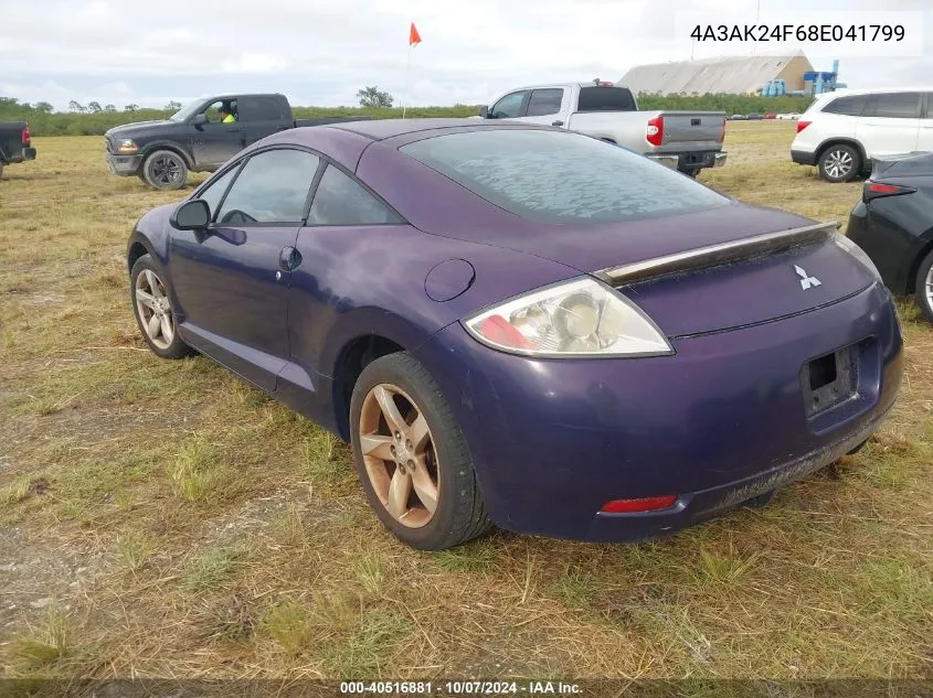 2008 Mitsubishi Eclipse Gs VIN: 4A3AK24F68E041799 Lot: 40516881