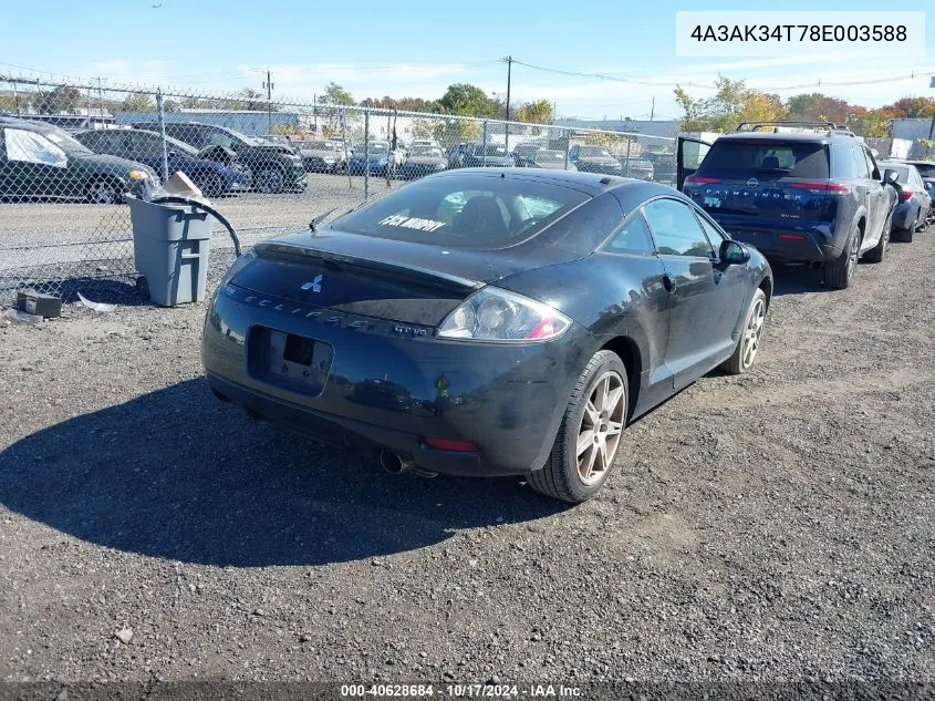 2008 Mitsubishi Eclipse Gt VIN: 4A3AK34T78E003588 Lot: 40628684