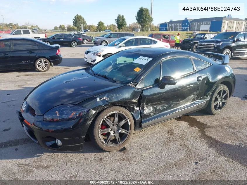 2008 Mitsubishi Eclipse VIN: 4A3AK64P88E024743 Lot: 40629572