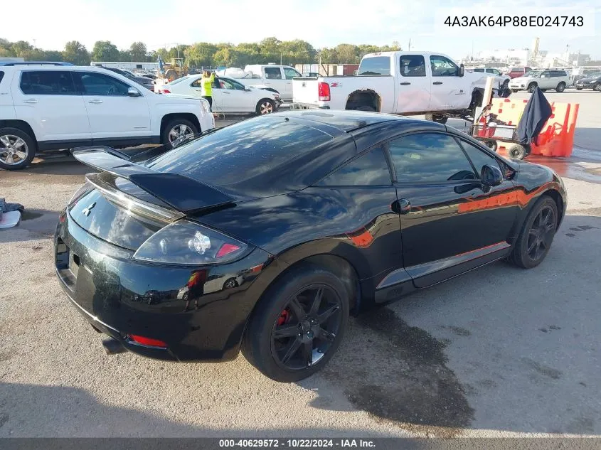 2008 Mitsubishi Eclipse VIN: 4A3AK64P88E024743 Lot: 40629572