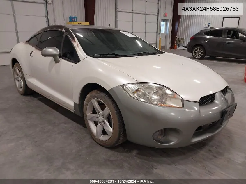 2008 Mitsubishi Eclipse Gs VIN: 4A3AK24F68E026753 Lot: 40684291