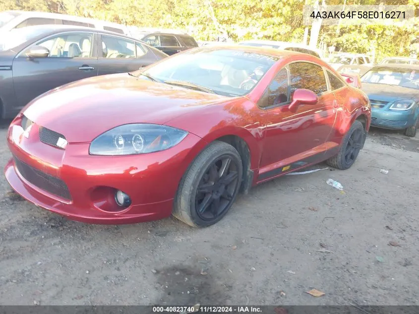 2008 Mitsubishi Eclipse Gs/Se VIN: 4A3AK64F58E016271 Lot: 40823740