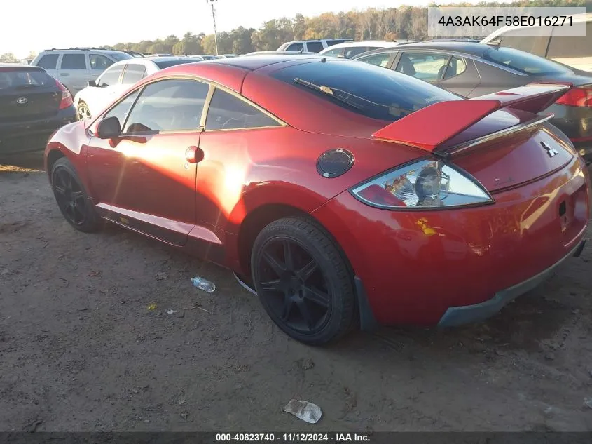 2008 Mitsubishi Eclipse Gs/Se VIN: 4A3AK64F58E016271 Lot: 40823740