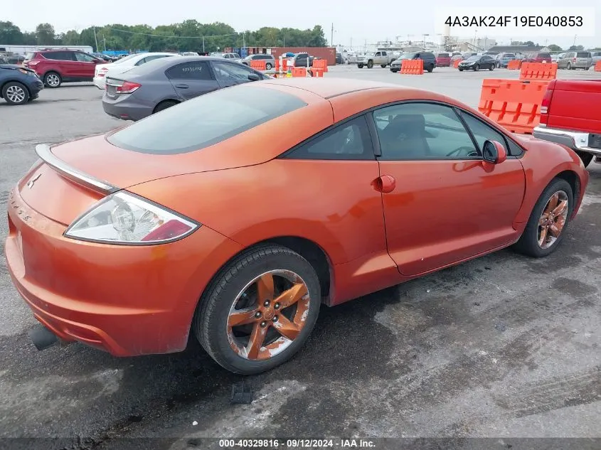 2009 Mitsubishi Eclipse Gs VIN: 4A3AK24F19E040853 Lot: 40329816