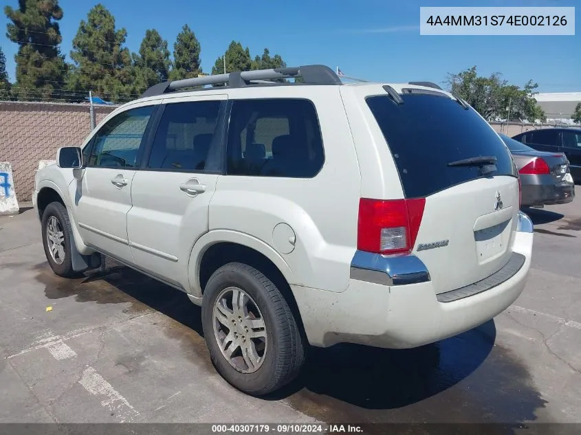 2004 Mitsubishi Endeavor Xls VIN: 4A4MM31S74E002126 Lot: 40307179