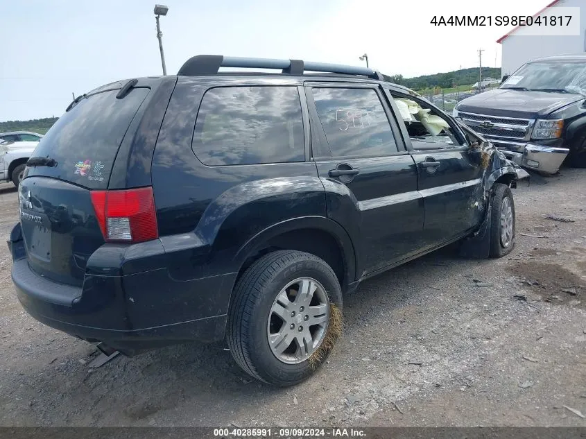 2008 Mitsubishi Endeavor Ls VIN: 4A4MM21S98E041817 Lot: 40285991