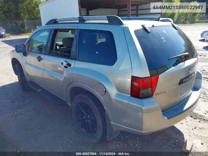 2008 Mitsubishi Endeavor Ls VIN: 4A4MM21S58E022987 Lot: 40827604