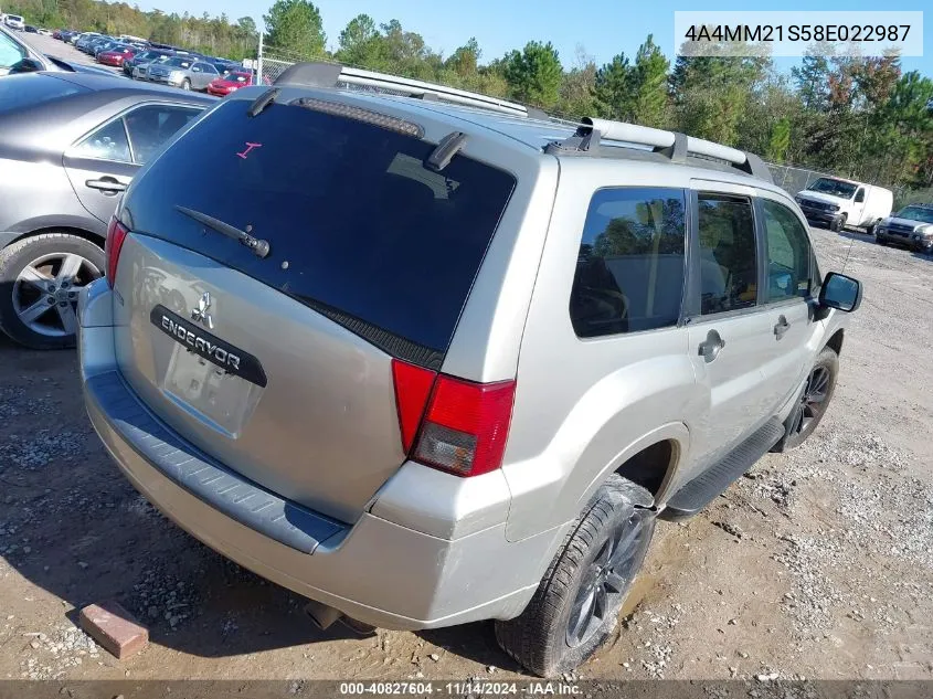 2008 Mitsubishi Endeavor Ls VIN: 4A4MM21S58E022987 Lot: 40827604