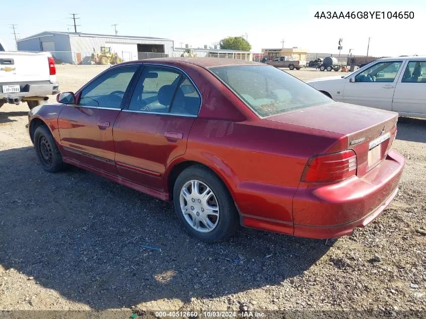 2000 Mitsubishi Galant Es VIN: 4A3AA46G8YE104650 Lot: 40512660