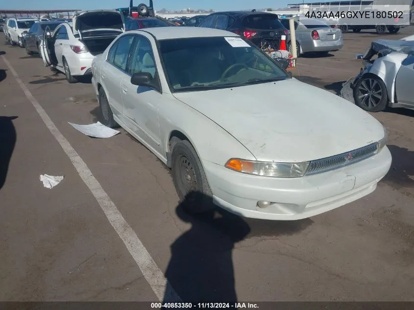 2000 Mitsubishi Galant Es VIN: 4A3AA46GXYE180502 Lot: 40853350