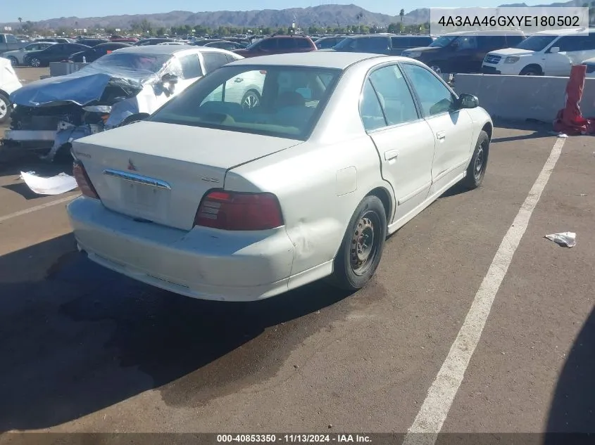 2000 Mitsubishi Galant Es VIN: 4A3AA46GXYE180502 Lot: 40853350