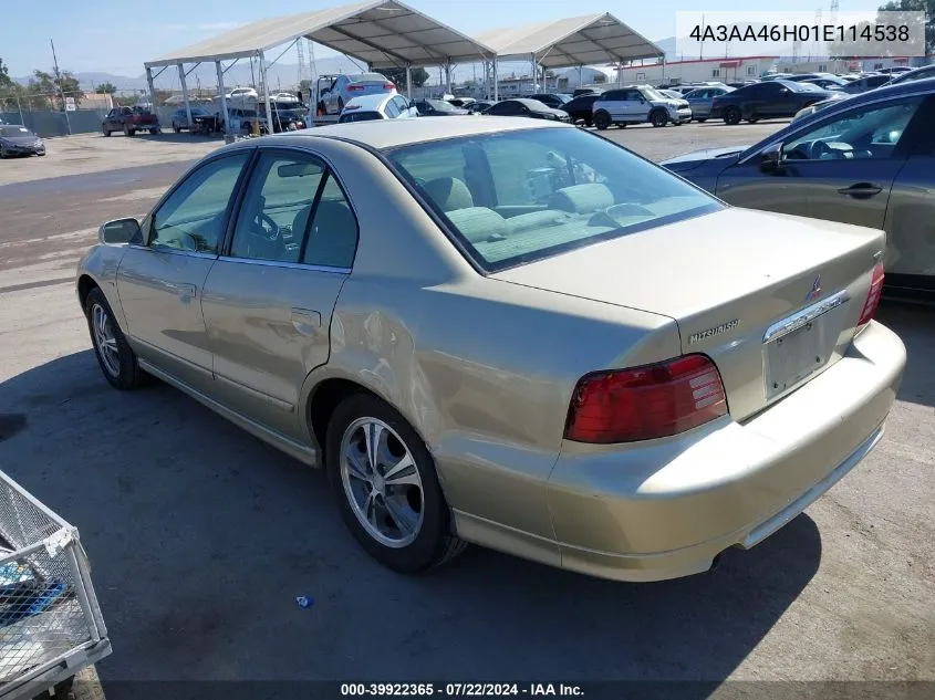 2001 Mitsubishi Galant Es V6/Gtz VIN: 4A3AA46H01E114538 Lot: 39922365