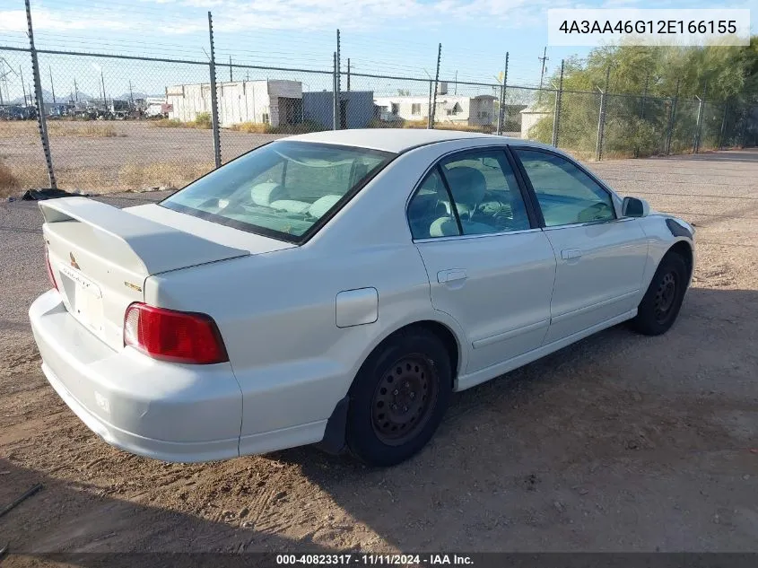 2002 Mitsubishi Galant Es/Ls VIN: 4A3AA46G12E166155 Lot: 40823317