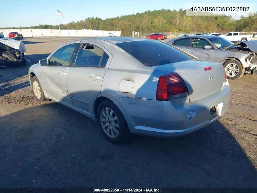 2006 Mitsubishi Galant Es/Se VIN: 4A3AB56F36E022882 Lot: 40822858