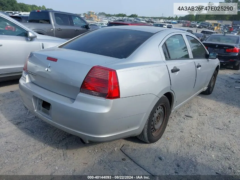 2007 Mitsubishi Galant De VIN: 4A3AB26F47E025290 Lot: 40144093