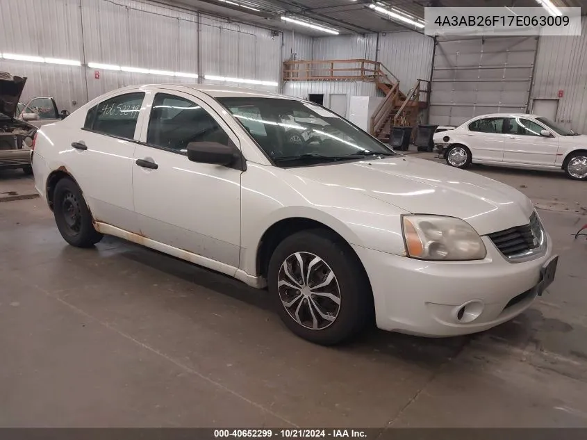 2007 Mitsubishi Galant De VIN: 4A3AB26F17E063009 Lot: 40652299