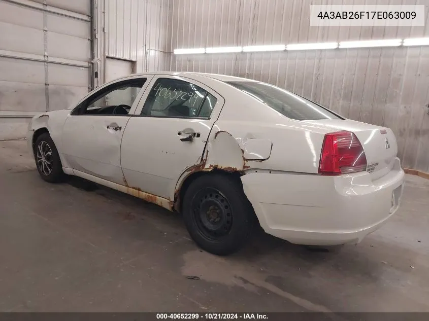 2007 Mitsubishi Galant De VIN: 4A3AB26F17E063009 Lot: 40652299