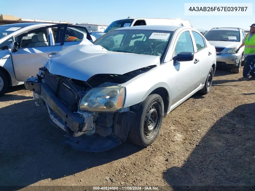 2007 Mitsubishi Galant De VIN: 4A3AB26F67E039787 Lot: 40824880