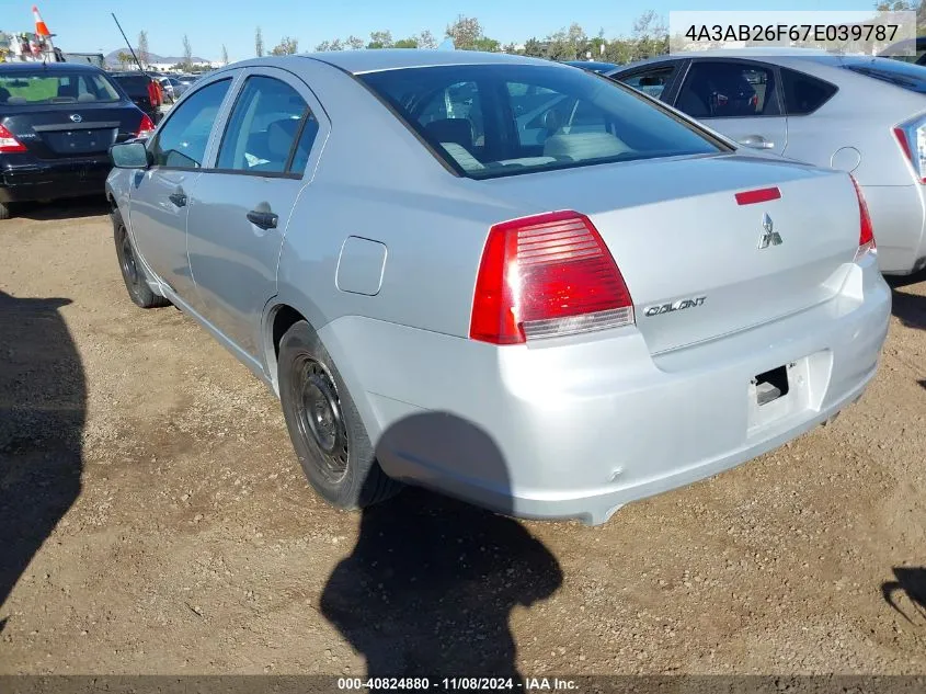 2007 Mitsubishi Galant De VIN: 4A3AB26F67E039787 Lot: 40824880