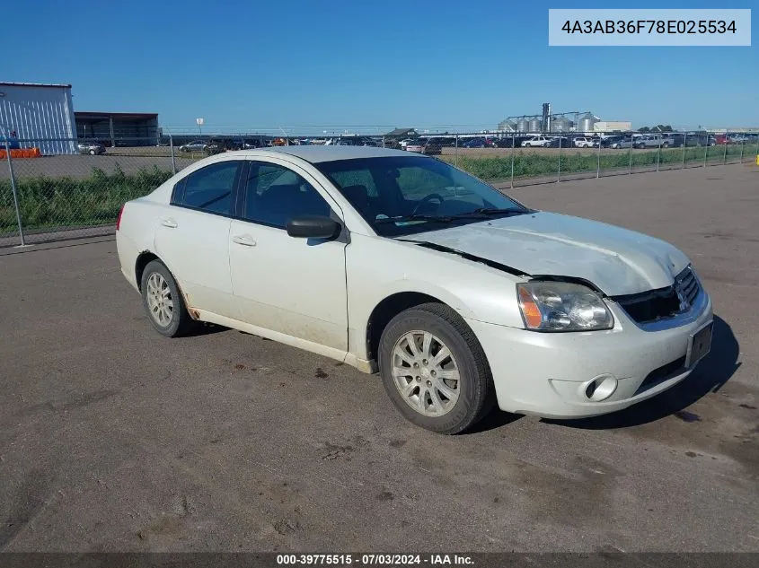 2008 Mitsubishi Galant Es VIN: 4A3AB36F78E025534 Lot: 39775515