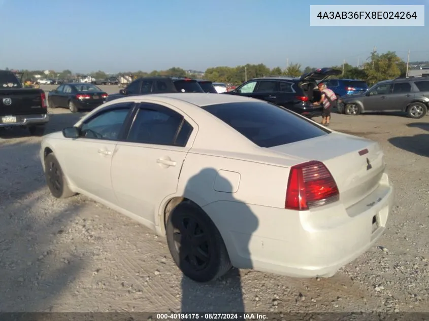 2008 Mitsubishi Galant Es VIN: 4A3AB36FX8E024264 Lot: 40194175