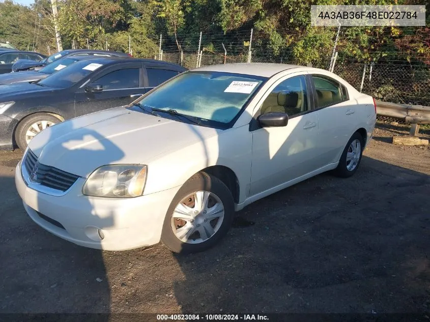 2008 Mitsubishi Galant Es VIN: 4A3AB36F48E022784 Lot: 40523084