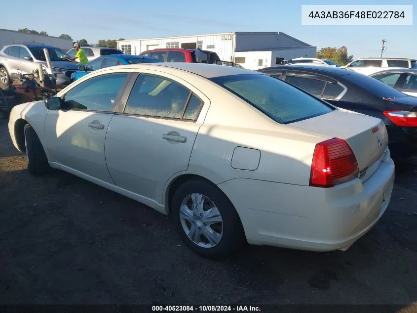 2008 Mitsubishi Galant Es VIN: 4A3AB36F48E022784 Lot: 40523084