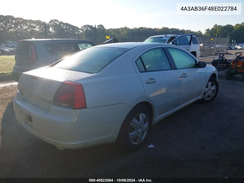 2008 Mitsubishi Galant Es VIN: 4A3AB36F48E022784 Lot: 40523084