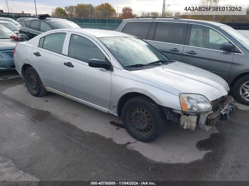 2008 Mitsubishi Galant De VIN: 4A3AB26F38E013262 Lot: 40750500