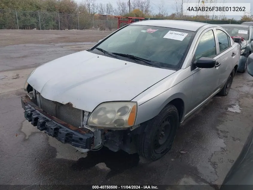 2008 Mitsubishi Galant De VIN: 4A3AB26F38E013262 Lot: 40750500