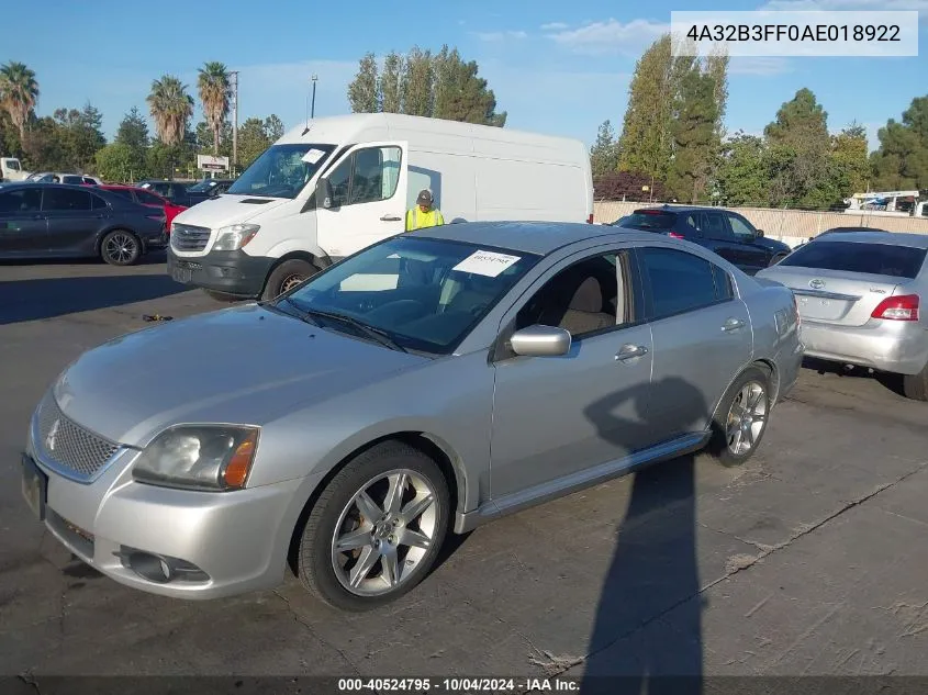 2010 Mitsubishi Galant Es/Se VIN: 4A32B3FF0AE018922 Lot: 40524795