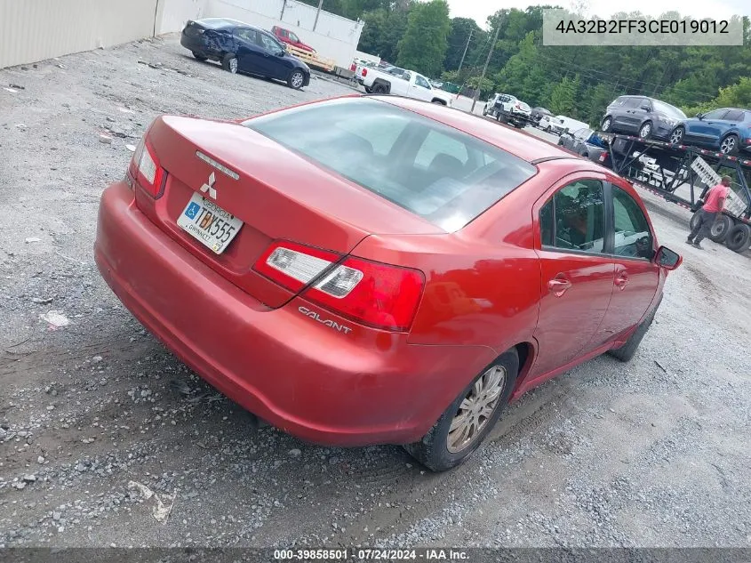 2012 Mitsubishi Galant Fe VIN: 4A32B2FF3CE019012 Lot: 39858501