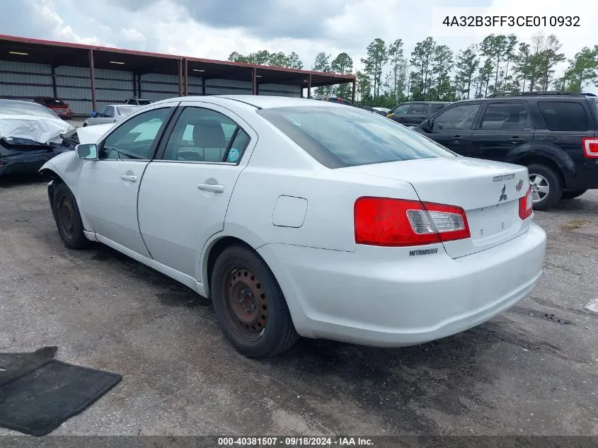 2012 Mitsubishi Galant Es/Se VIN: 4A32B3FF3CE010932 Lot: 40381507