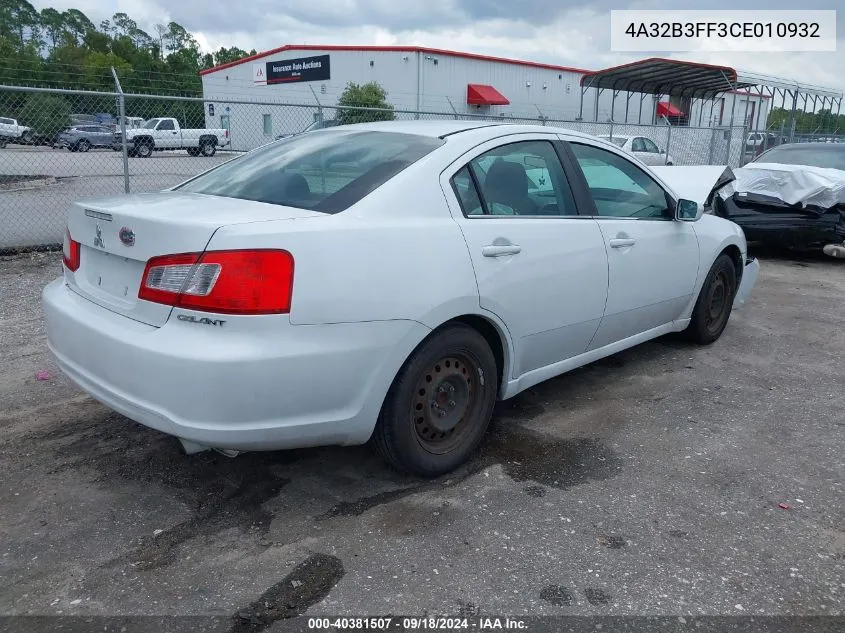 2012 Mitsubishi Galant Es/Se VIN: 4A32B3FF3CE010932 Lot: 40381507